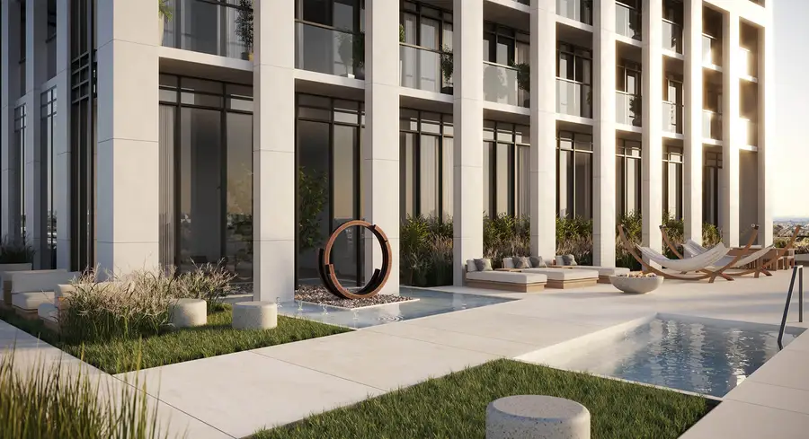 Outdoor lounge with hot plunge pool