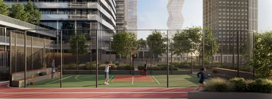Sports court and running track